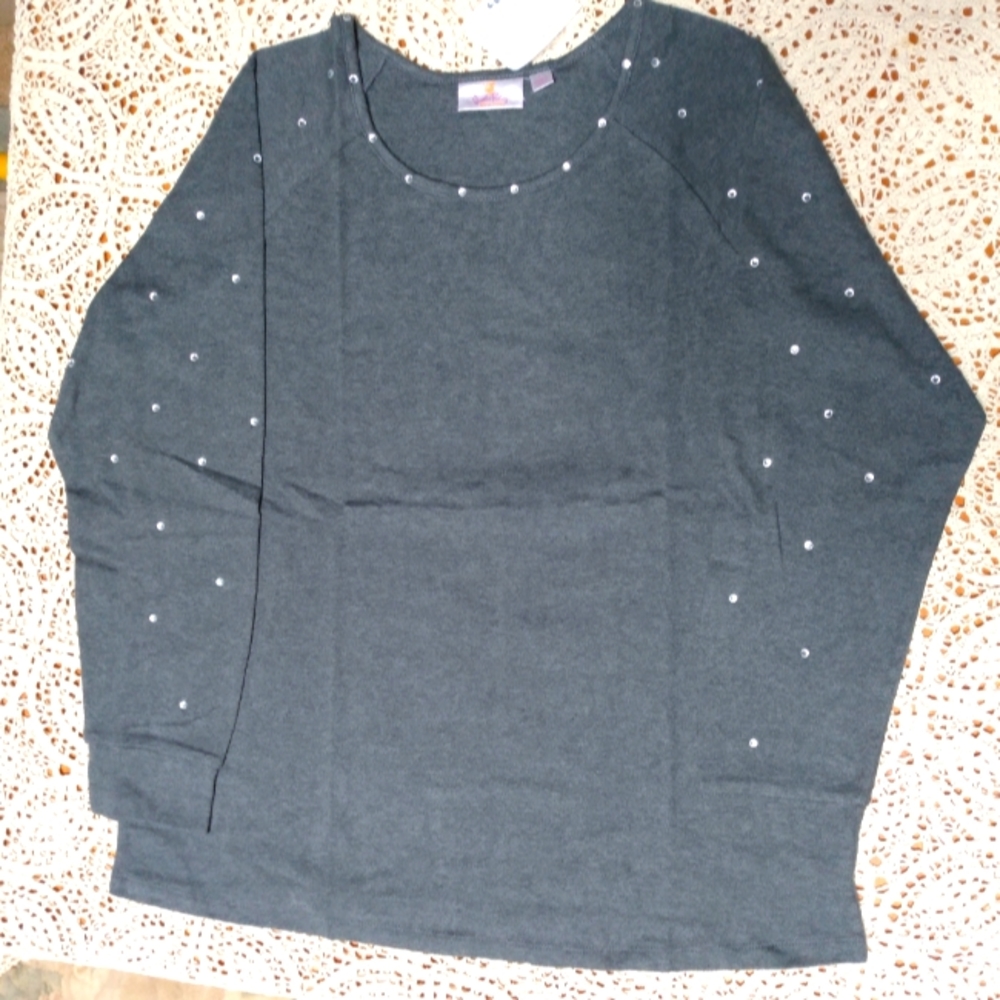 Quacker Factory Raglan Sleeve Top w/Rhinestone Detail